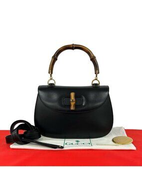 Gucci Vintage Bamboo Leather 2-Way Shoulder Bag Black
